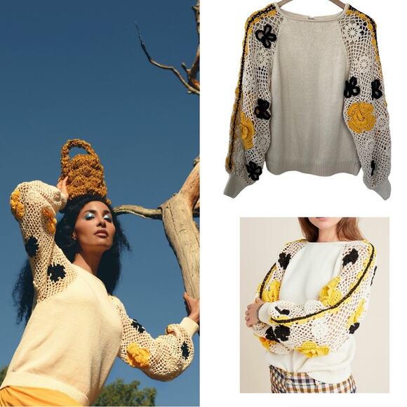 Stella Pardo Paris Lisa Sweater Hand Made Open Flower Crochet Size XS/Small $405 - Picture 3 of 15